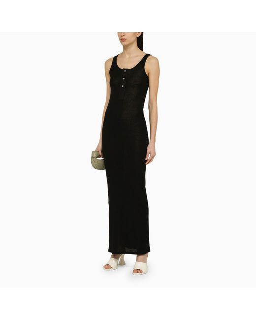 AMI Black Cotton Long Dress With Buttons