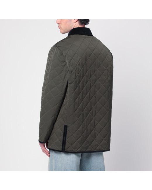 Valentino Gray Olive Quilted Jacket With Vlogo Patch for men