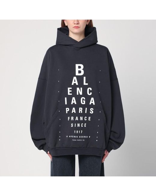 Balenciaga Blue Schwarzer Ausgewaschener Oversize-Hoodie Optical