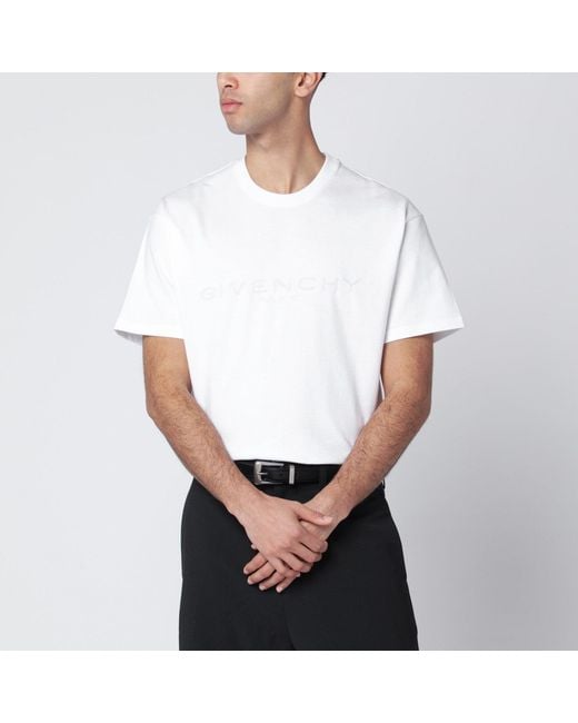 Givenchy White Cotton And Silk T-Shirt With Jacquard Logo for men