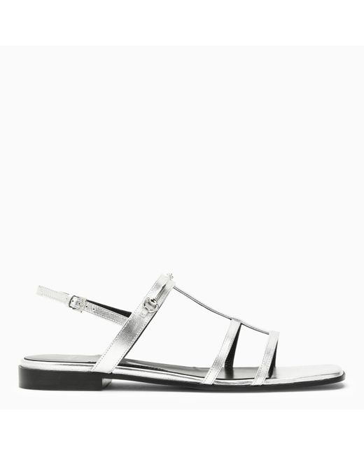 Gucci White Silver Low Sandals With Horsebit