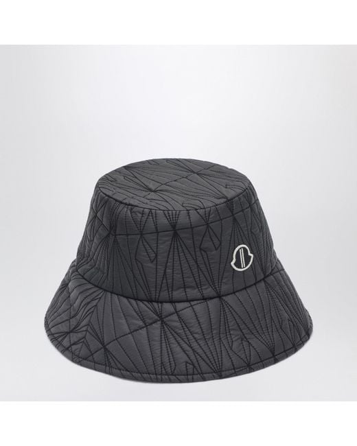 Moncler Gray Quilted Hat With Logo Patch for men