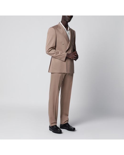 Tagliatore Brown Double-Breasted Wool-Blend Suit for men