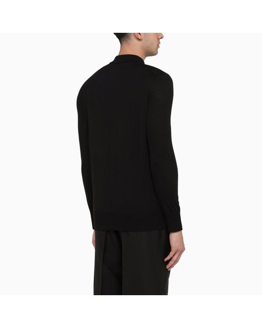 Loro Piana Black Virgin Wool Polo Shirt for men