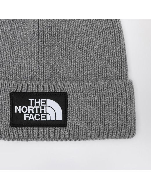 The North Face Gray Beanie With Logo Patch for men