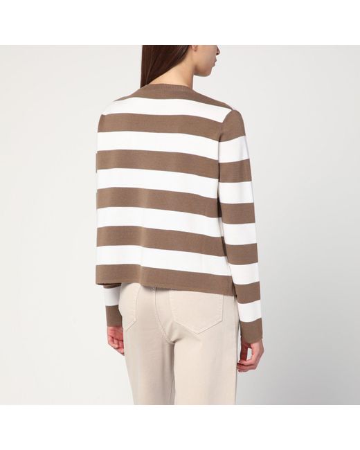 Max Mara Brown Striped Wool Sweater With Embroidery