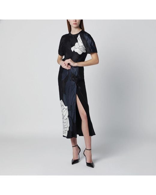 Victoria Beckham Blue Eve Floral Satin Midi Dress