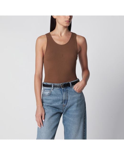 Saint Laurent Blue Cassandre Ribbed Cotton Jersey Tank Top