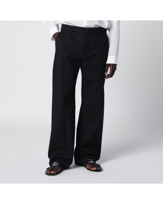 Gucci Black Wool Trousers With Gg Pattern for men