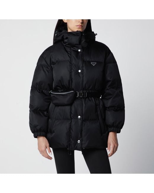 Prada Black Re-Nylon Hooded Padded Jacket With Front Pouch