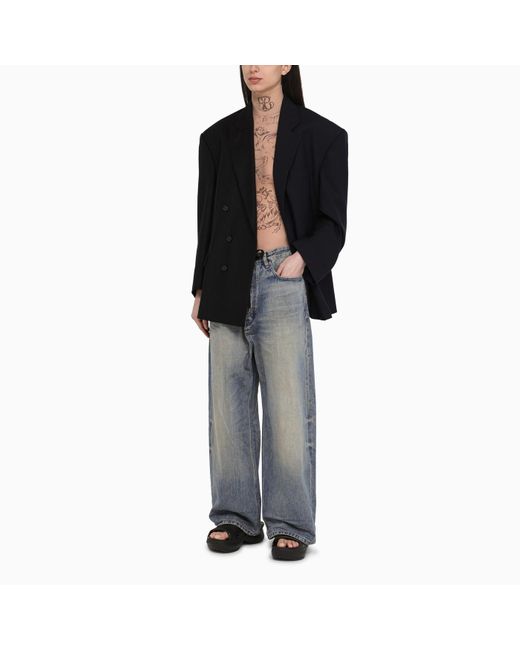 Balenciaga Gray Light Oversized baggy Jeans In Washed Denim