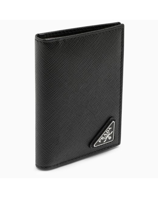 Prada Black Vertical Wallet In Saffiano for men