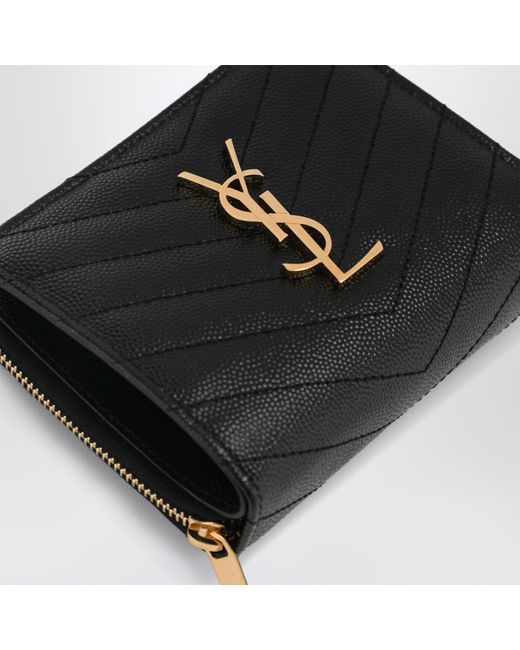 Saint Laurent Black Cassandre Quilted Compact Zip-Around Wallet