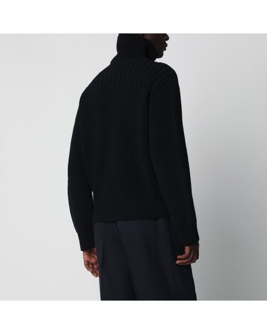 Dries Van Noten Black Waffle-Knit Wool Cardigan for men