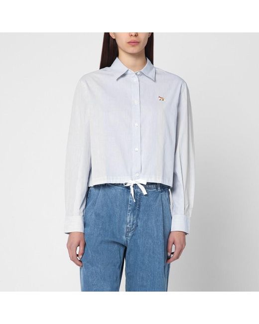 Maison Kitsuné White Striped Shirt With Drawstring And Logo Patch