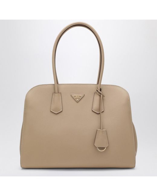Prada Natural Large Sandcolored Leather Shopping Bag