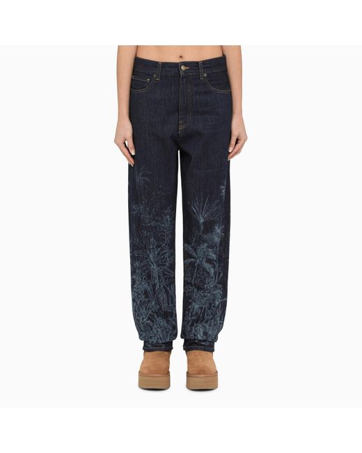 Alanui Blue Regular Jeans With Floral Pattern