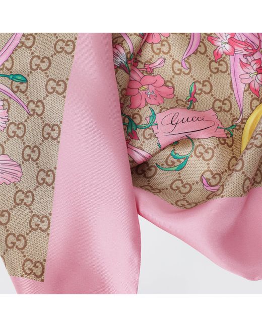 Gucci Pink Silk Twill Carre With Gg Print
