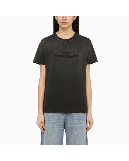 Maison Margiela Black Washed-out Cotton T-shirt With Reverse Logo