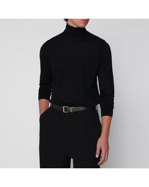 Saint Laurent Black Cassandre Vadim Smooth Leather Belt for men