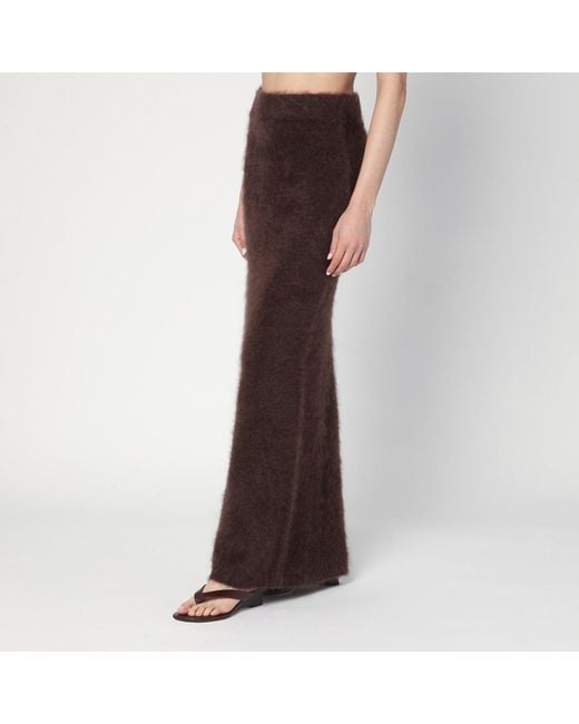 Soft Goat Brown Long Mocha Coloured Brushed Cashmere Skirt