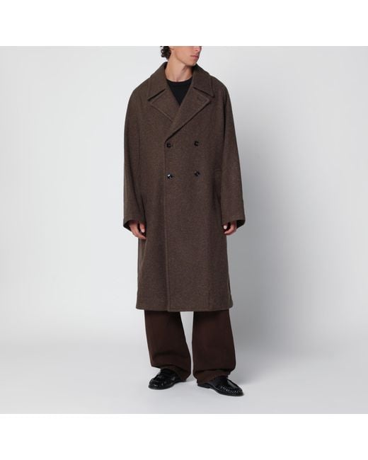 Lemaire Brown Long Double-Breasted Mud Wool And Alpaca Coat for men