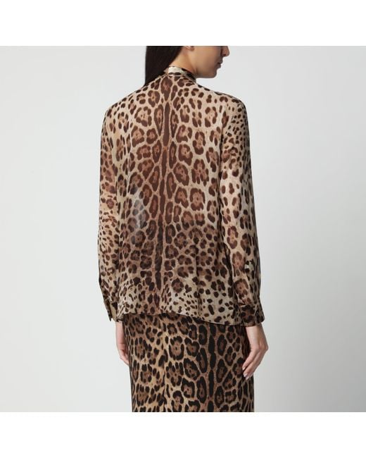 Dolce & Gabbana Brown Leopard-Print Silk Georgette Shirt