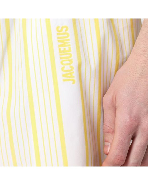 Jacquemus Natural , Yellow Striped Bermuda Shorts With Logo for men