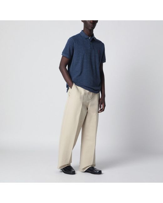 Polo Ralph Lauren Blue Mélange Cotton Custom Slim-Fit Polo Shirt for men