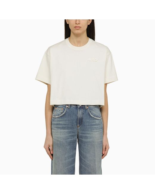 Autry White Cream Coloured Cotton Cropped T Shirt