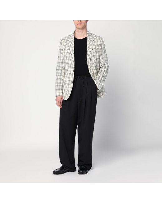AMI Gray Single-Breasted Cream Check Jacket for men