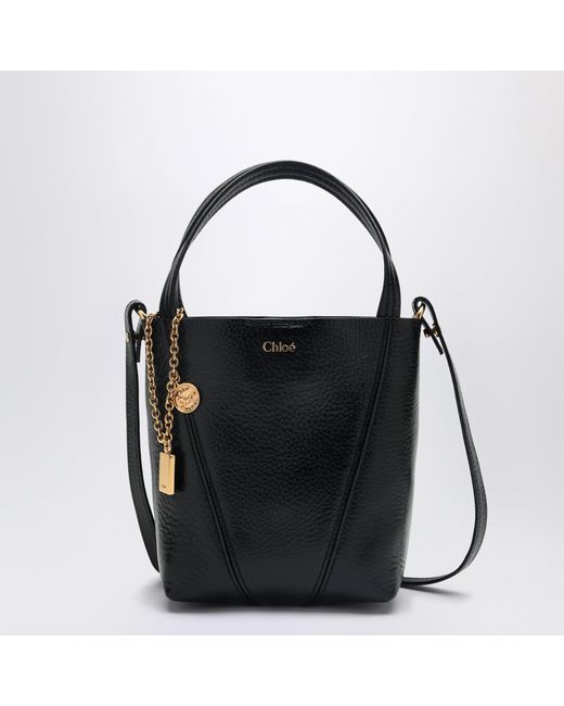 Chloé Black Small Spin Leather Tote Bag