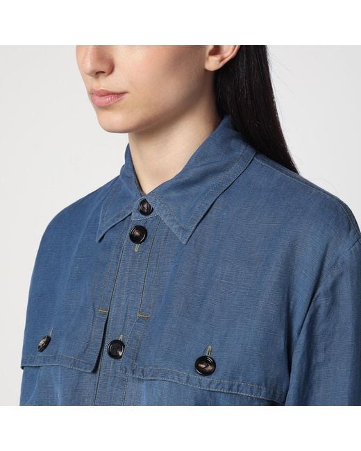 Bottega Veneta Blue Linen-blend Chemise Dress