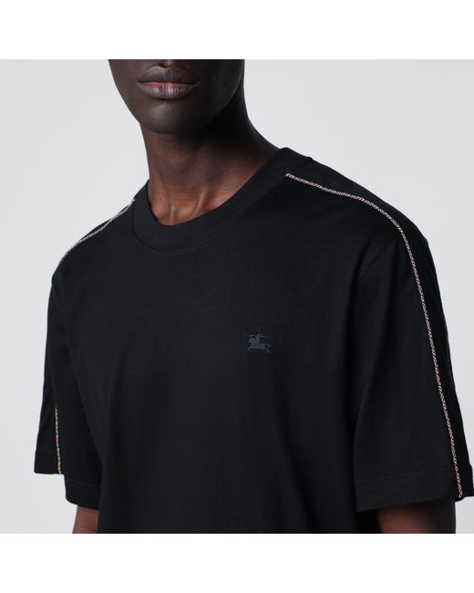 Burberry Black Cotton T-Shirt With Check Trim for men