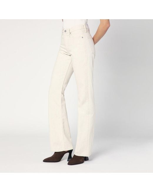 Calvin Klein Natural Relaxed Flared Beige Jeans In Linen Blend