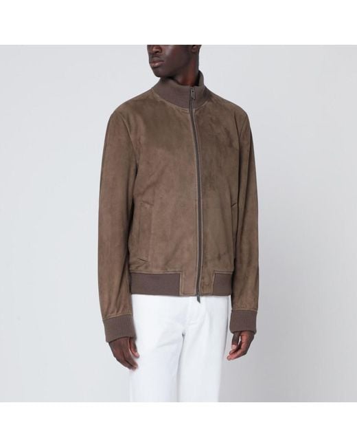 Bomber con zip in pelle scamosciata di Salvatore Santoro in Brown da Uomo