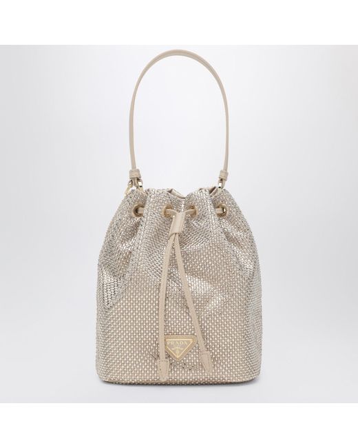 Prada Natural Sand-Coloured Bucket Bag With Crystals