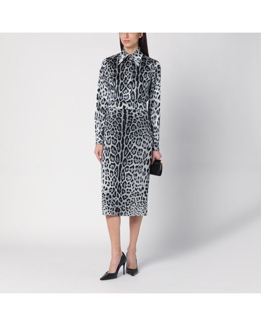 Dolce & Gabbana Black Dolce&Gabbana Leopard Print Silk Pencil Skirt