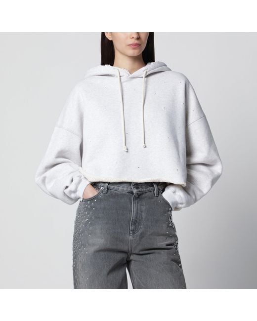 Golden Goose Deluxe Brand Gray Star Cropped Oversized Cotton Hoodie