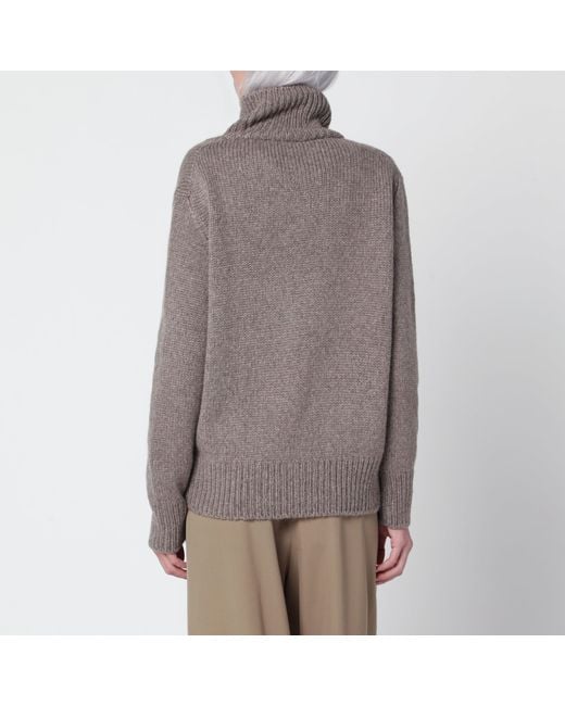 The Row Brown Plira Taupe Cashmere Turtleneck Sweater