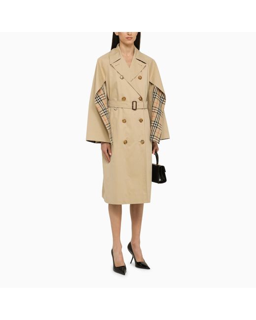 Burberry Natural Honey Cotton Double Breasted Trench Coat