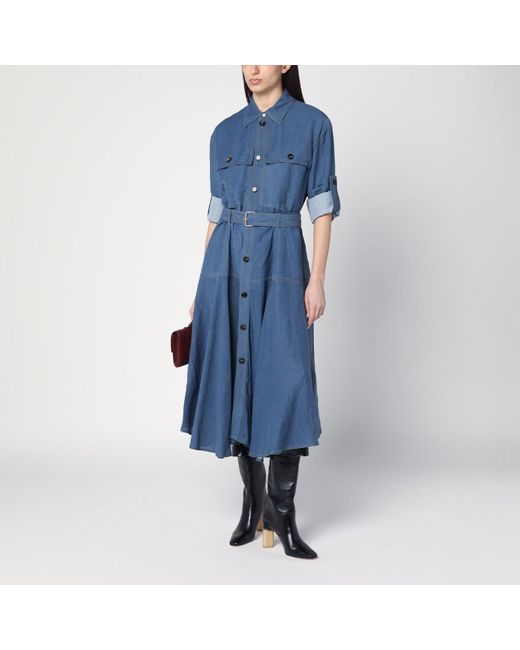 Bottega Veneta Blue Linen-blend Chemise Dress