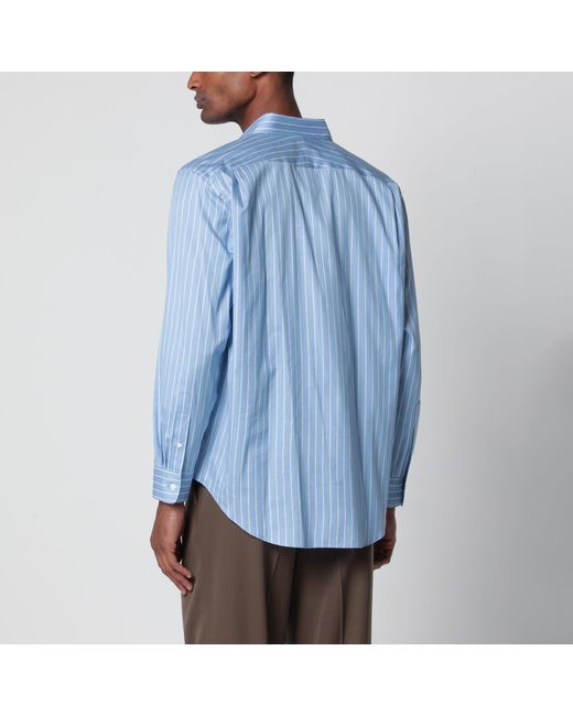 Auralee Blue Light Striped Cotton And Silk Shirt for men
