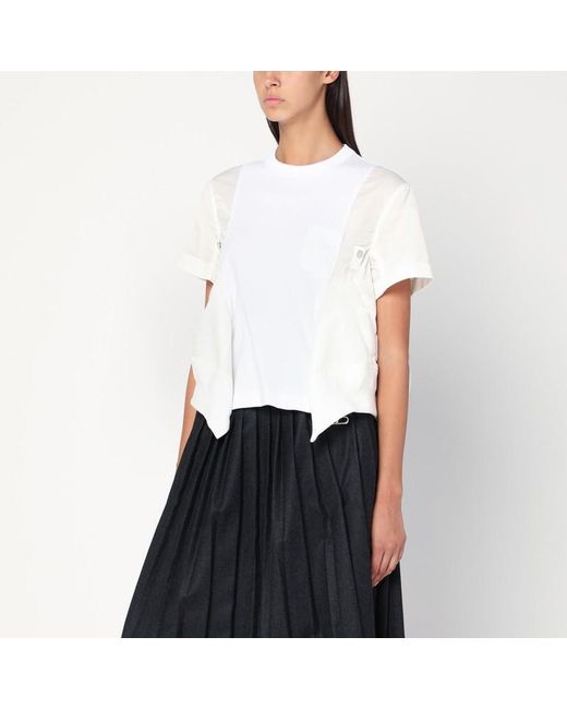 T-Shirt En Coton Et Nylon Sacai en coloris White