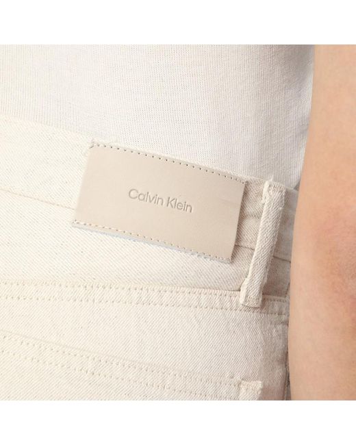 Calvin Klein Natural Relaxed Flared Beige Jeans In Linen Blend
