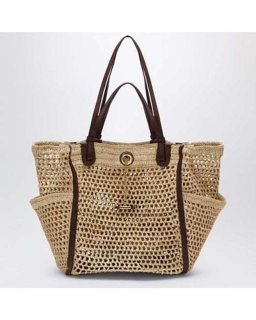 Chloé Metallic Sand/ Iconic Raffia And Leather Bag