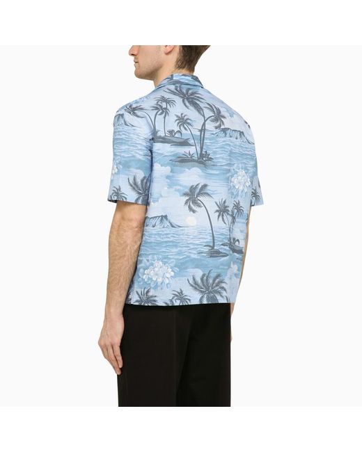 Camicia bowling con stampa sunset in cotone di Palm Angels in Blue da Uomo