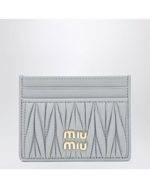 Miu Miu Gray Pearl Matelassé Nappa Leather Card Holder