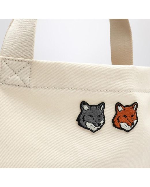Maison Kitsuné Natural Doppelt Fetter Fuchs Kopf Mittel Große Tasche