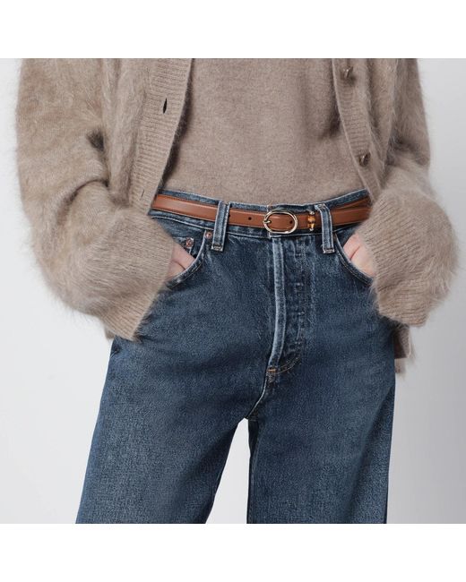 Gucci Brown Thin Belt With Oval Buckle
